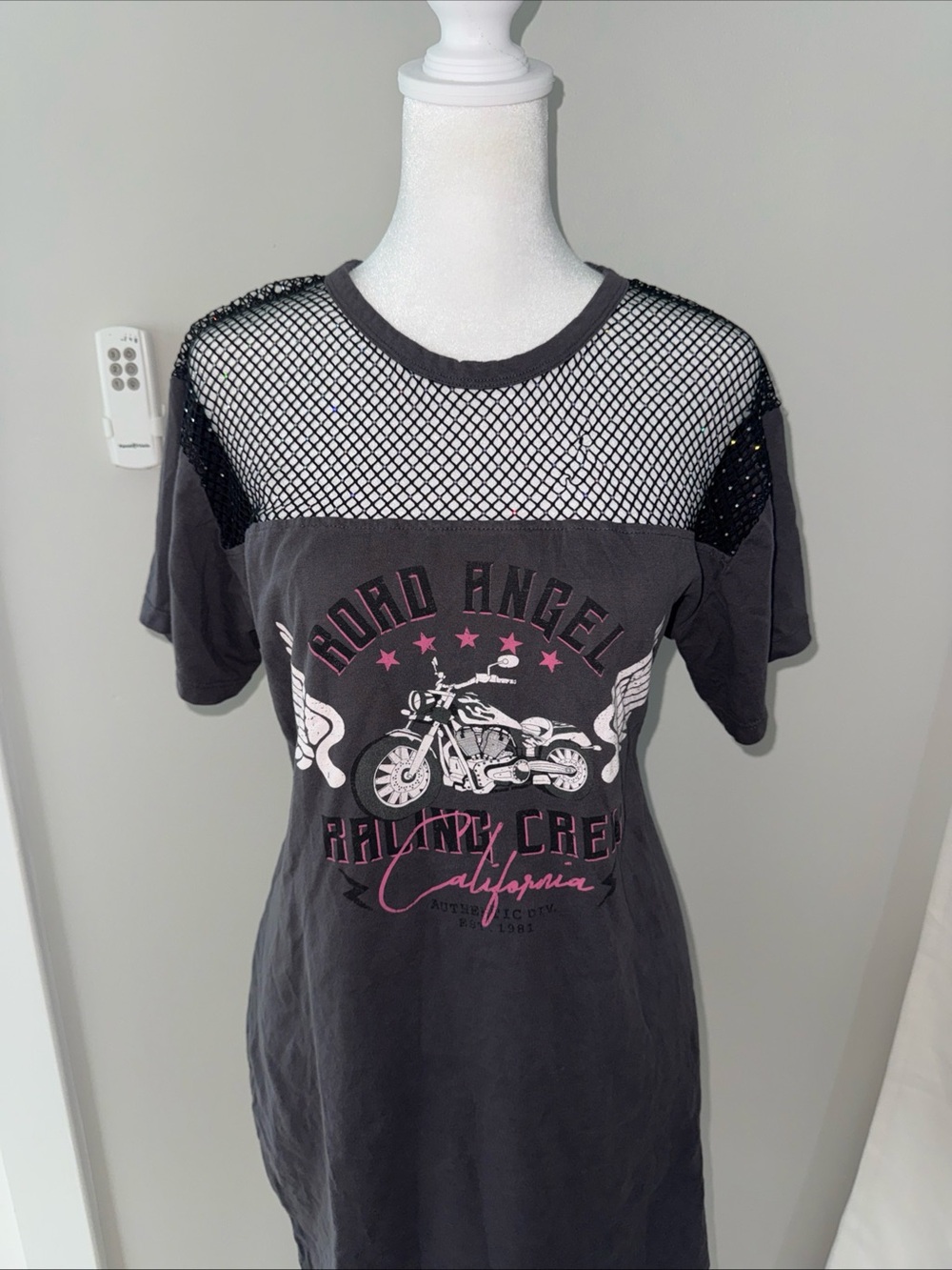 Ruby & Lace Women's Large y2k Rhinestone Bling Shirt/minidress Made in USA Biker